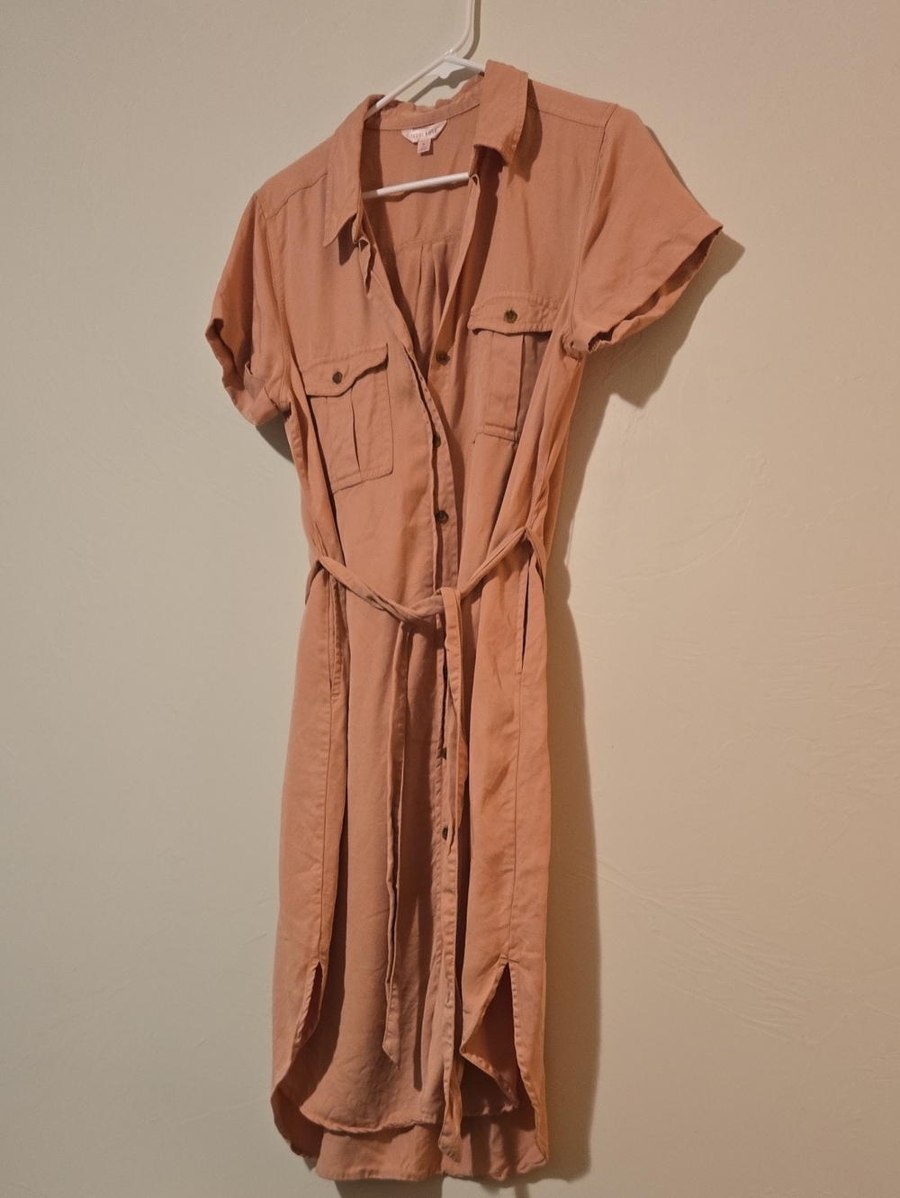 Utility Shirt Midi Dress with Self-Tie Waist in Dusty Rose